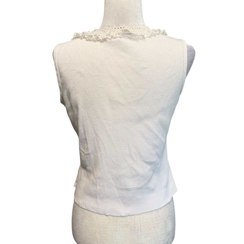 Vtg 90s Y2K Tank Top Womens L Knit Coquette Whimsigoth Fairy Floral Embroidered - Picture 3 of 15